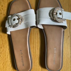 Madden Girl White Sandals with Buckle Detail